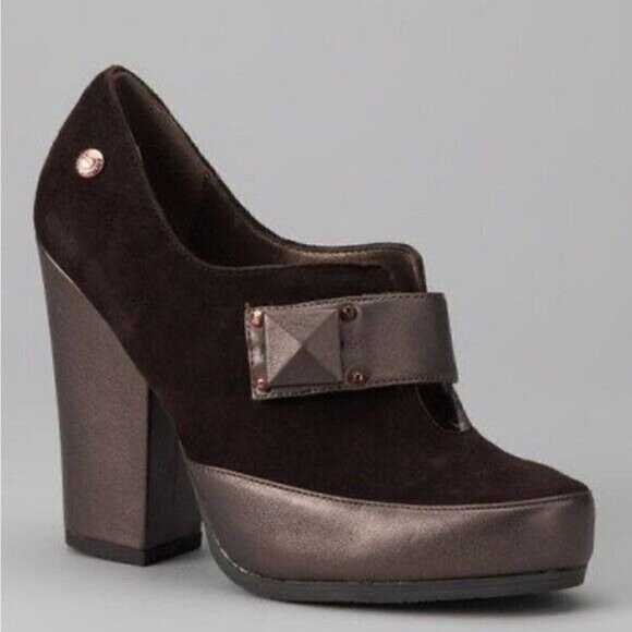 VTG 90’s Calvin Klein Brown Suede Platform Chunky Heel Retro Women’s Size 8.5 - Picture 1 of 11